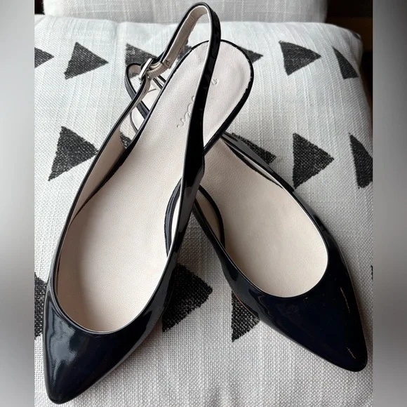 Boden NEW Black Patent Leather Slingback Flats w Buckle Fastener - Size (39)8.5 - Picture 3 of 9